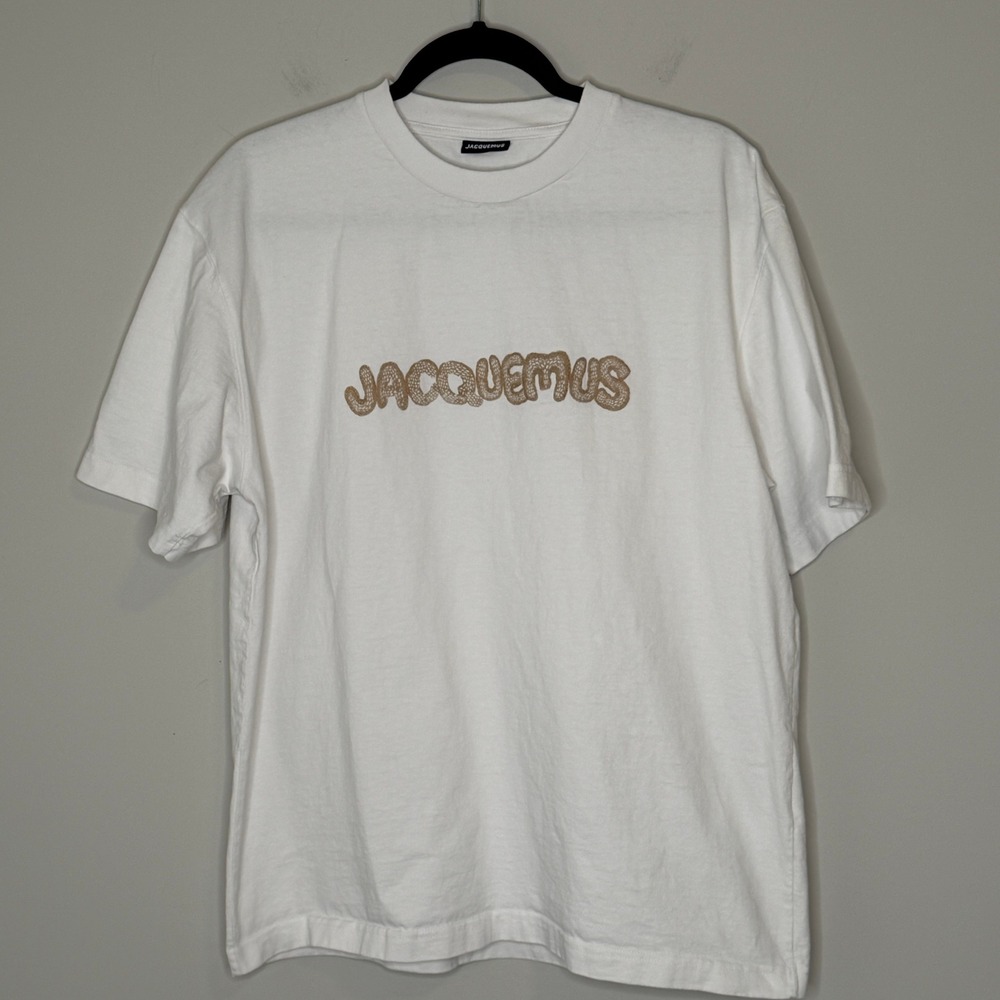 Jacquemus White Cotton Embroidered Logo T-Shirt Short Sleeve Crewneck Small